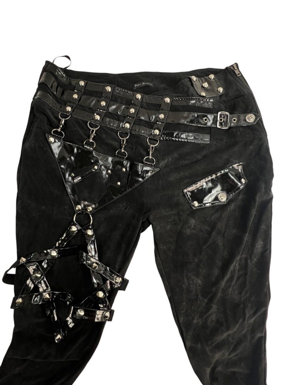 Devil Fashion Pentagram Leg Harness High Waist Black Skinny Pants XXL Goth Punk